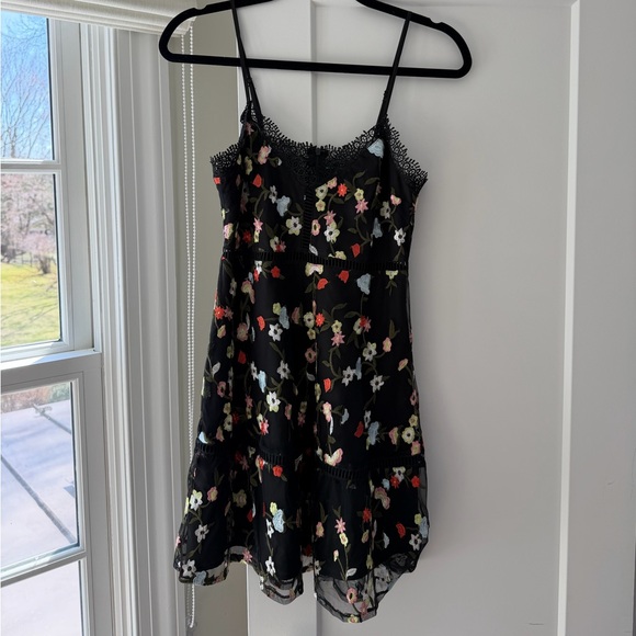 BB Dakota Black Floral Lace-Trim Slip Dress